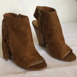 Coconuts by Matisse Cognac Open-Toe Fringed Bootie